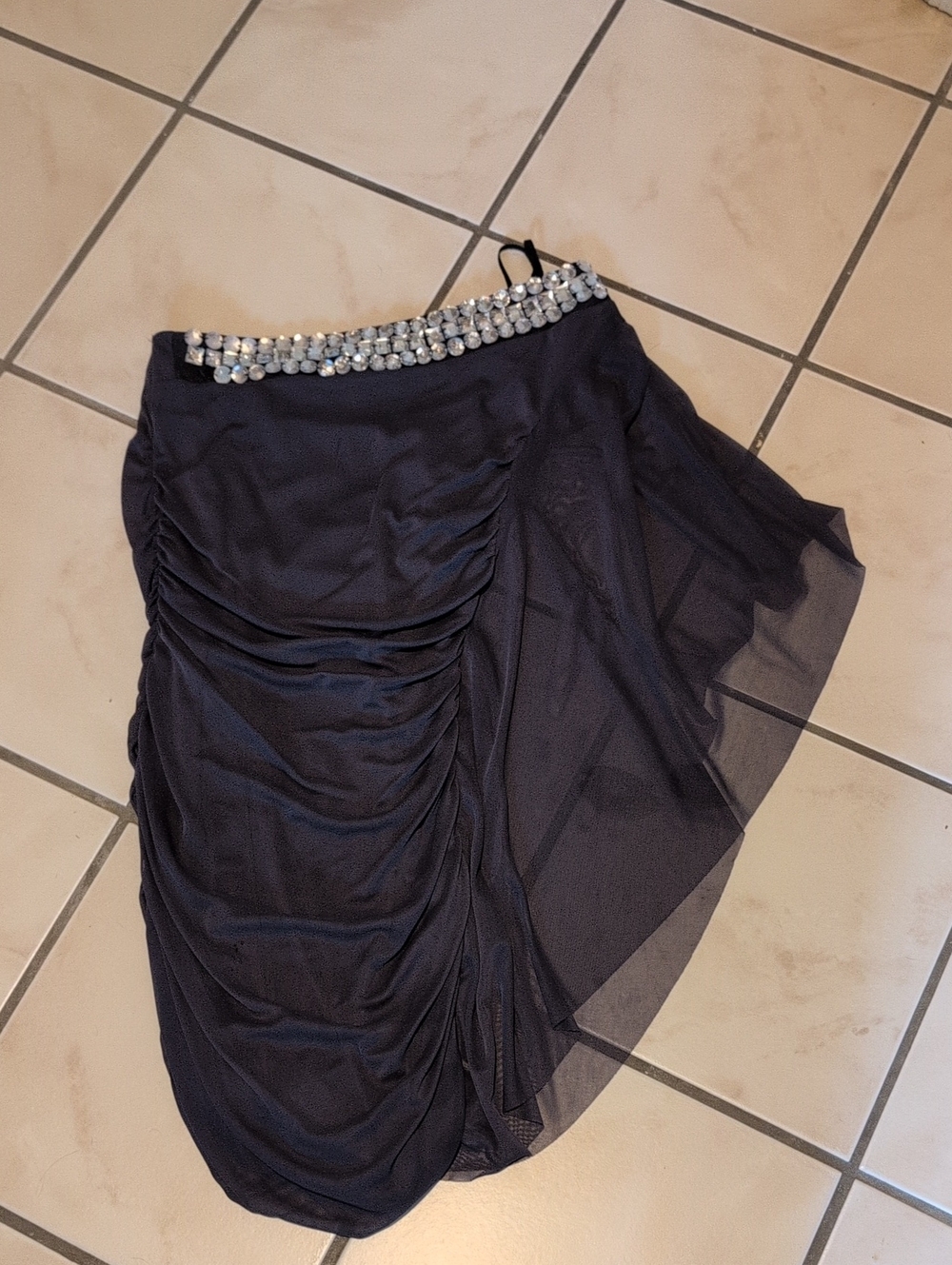 Ruby Rox Navy Strapless Ruched Skirt with Crystal Waistband